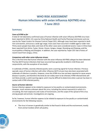WHO RISK ASSESSMENT Human infections with avian influenza A ...