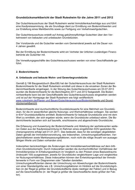 Grundstücksmarktbericht der Stadt Rutesheim für die Jahre 2011 ...