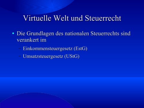 Virtuelle Welt und Steuerrecht