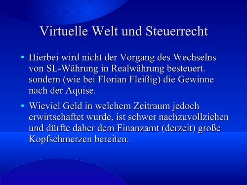 Virtuelle Welt und Steuerrecht