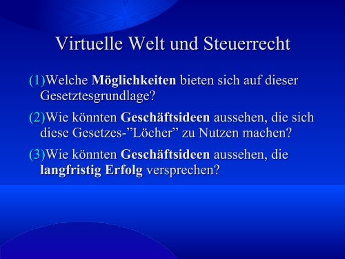 Virtuelle Welt und Steuerrecht