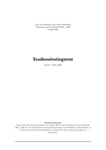 Einstiegstest (in Papierform) - UniversitÃ¤t Oldenburg