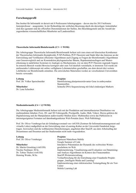 Jahresbericht 2012 - Institute of Computer Science - UniversitÃ¤t ...