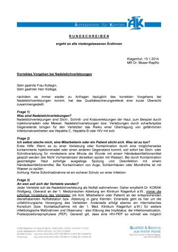 RUNDSCHREIBEN ergeht an alle niedergelassenen ÄrztInnen ...