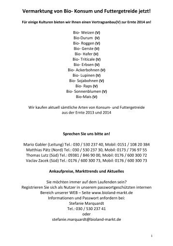 Saatgut Katalog Süd 2014 - bei der Bioland Markt!