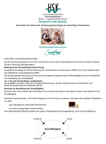 Flyer - Gesund in die Schule - Hochsauerlandkreis