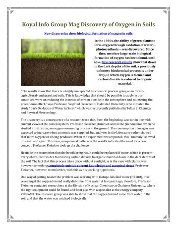 Koyal Info Group Mag Discovery of Oxygen in Soils