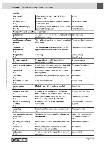 Context 21 Global Perspectives: Active Vocabulary