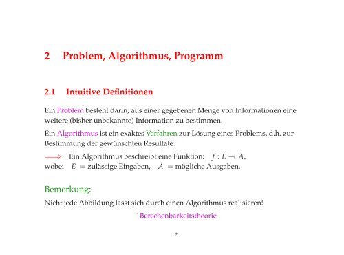 Kapitel 2: Problem, Algorithmus, Programm