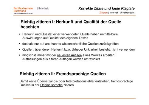 Korrekte Zitate und faule Plagiate - Informationskompetenz