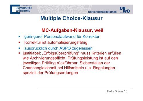 Von Multiple Choice bis zur Klausurkorrektur - Informationskompetenz