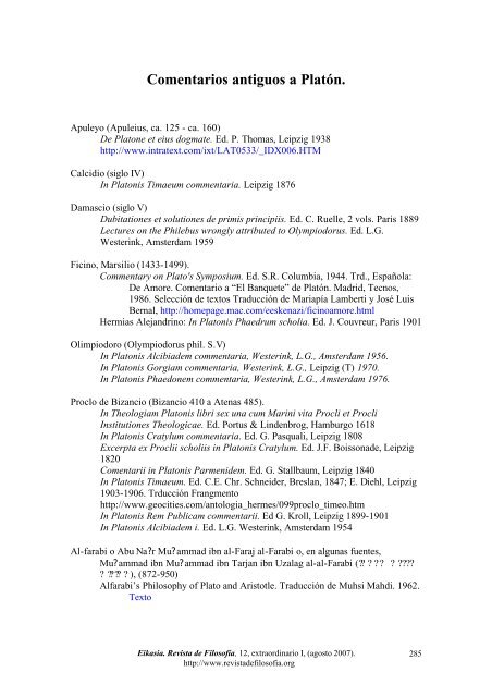 13.- Comentarios antiguos a Platón en la red, pp. 285-286. - Eikasia