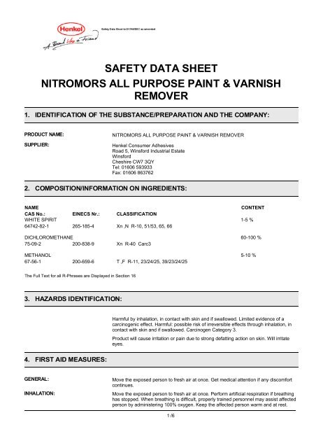 safety data sheet nitromors all purpose paint & varnish remover