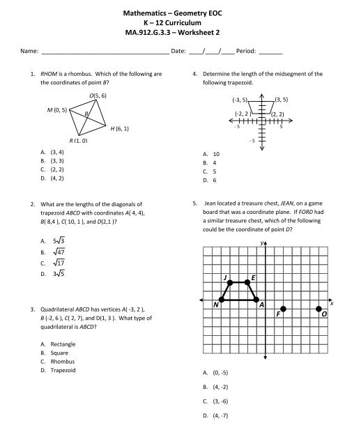 Geometry Eoc K A 12 Curriculum Ma 912 G 3 3 A Worksheet 2