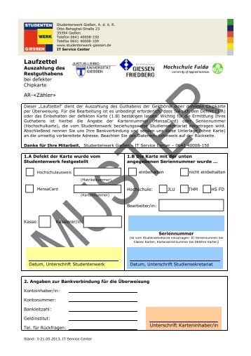 Laufzettel - Studentenwerk GieÃen