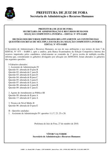 Resultado 1Âª Prova e alteraÃ§Ã£o de gabarito - Prefeitura de Juiz de ...