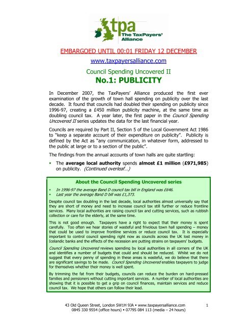 No.1: PUBLICITY - The TaxPayers' Alliance