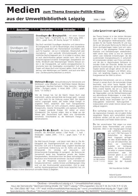 Energie / Politik / Klima - Umweltbibliothek Leipzig