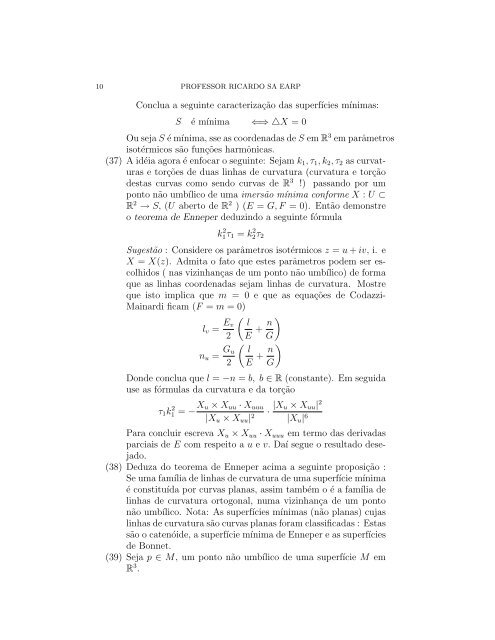 LISTA 6 DE GEOMETRIA DIFERENCIAL 2007 Vamos tratar a ...