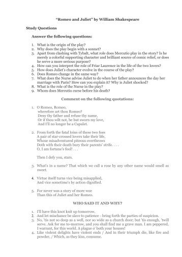 Romeo And Juliet Masterprose Study Guide Questions