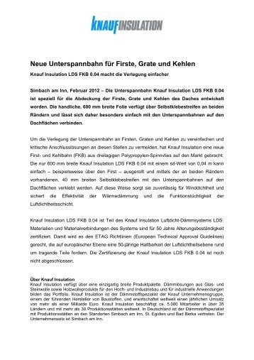 Neue Unterspannbahn fÃ¼r Firste, Grate und Kehlen - Knauf Insulation