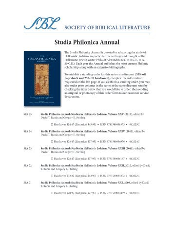 Society of Biblical Literature Studia Philonica Annual