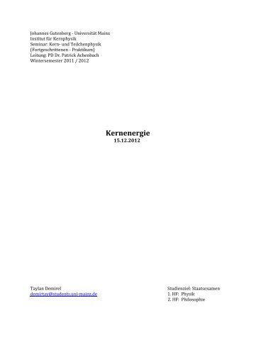 Kernenergie - Johannes Gutenberg-UniversitÃ¤t Mainz