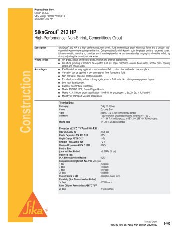 Sikagrout 212 HP Product Data Sheet - Brock White