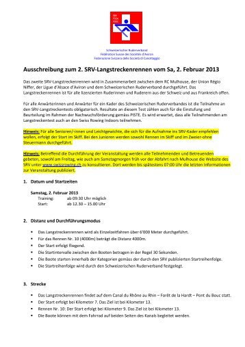 Ausschreibung 2. SRV-Langstreckentest vom 2. Februar 2013