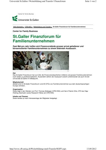 St.Galler Finanzforum fÃ¼r Familienunternehmen - Biesalski & Company