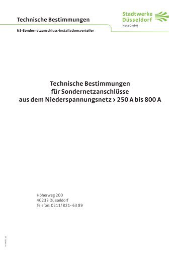 Technische Bestimmungen fÃ¼r SondernetzanschlÃ¼sse - Stadtwerke ...