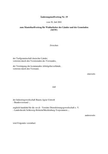 Ãnderungstarifvertrag Nr. 19 vom 30. Juli 2001 zum ... - Kwf