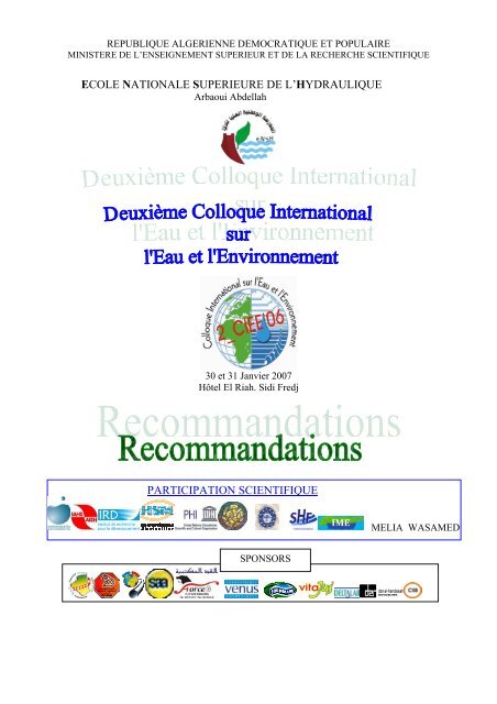 ecole nationale superieure de l'hydraulique participation scientifique