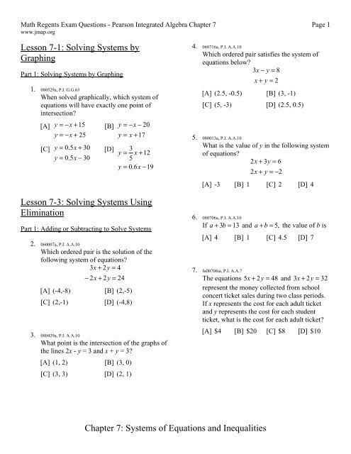 Chapter 7: Systems of Equations and Inequalities Lesson 7-1 ... - JMap