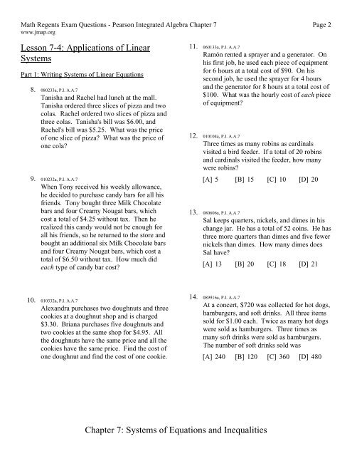 Chapter 7: Systems of Equations and Inequalities Lesson 7-1 ... - JMap