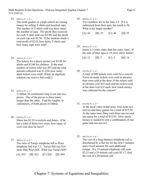 Chapter 7: Systems of Equations and Inequalities Lesson 7-1 ... - JMap