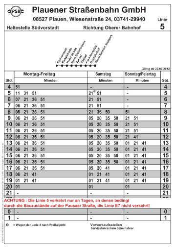 Montag-Freitag - Plauener StraÃenbahn GmbH