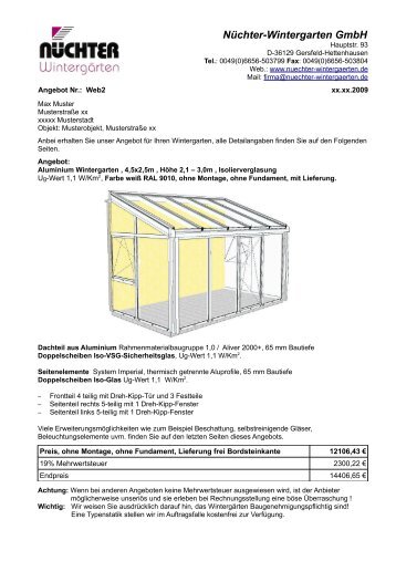 Aluminium Wintergarten, detailliertes Angebot (.pdf) - Nüchter ...