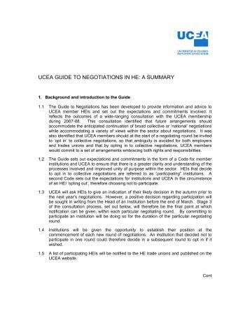 UCEA GUIDE TO NEGOTIATIONS IN HE: A SUMMARY - UCL