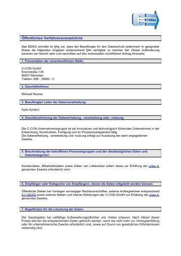 Download Öffentliches Verfahrensverzeichnis - C-Con GmbH