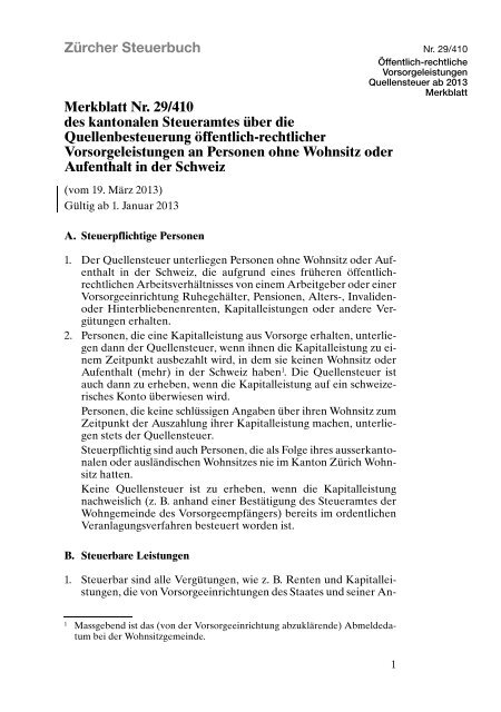 ZÃ¼rcher Steuerbuch Merkblatt Nr. 29/410 des ... - Stadt ZÃ¼rich