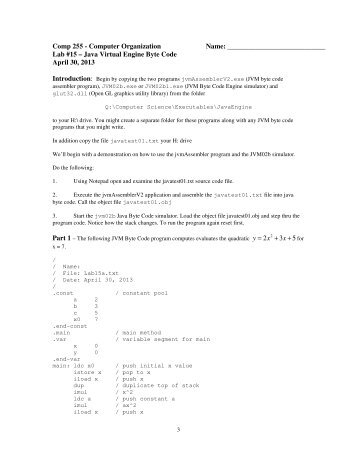 Comp 255 - Computer Organization Name: Lab #15 – Java Virtual ...