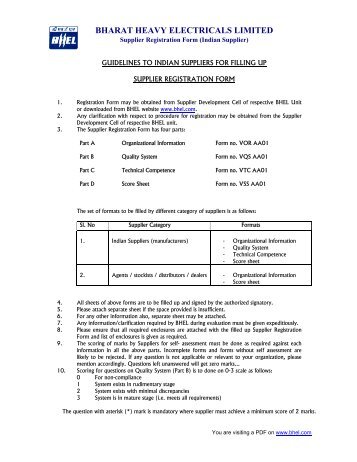 Vendor registration form - Bharat Heavy Electricals Ltd.