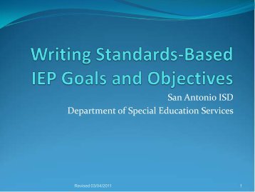 Standards Based IEP Goals - San Antonio Independent School District