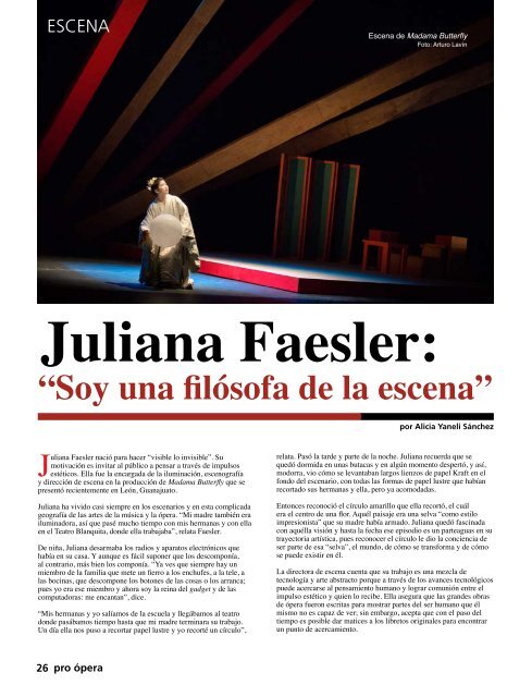 Juliana Faesler: âSoy una filÃ³sofa de la escenaâ - Pro Ãpera