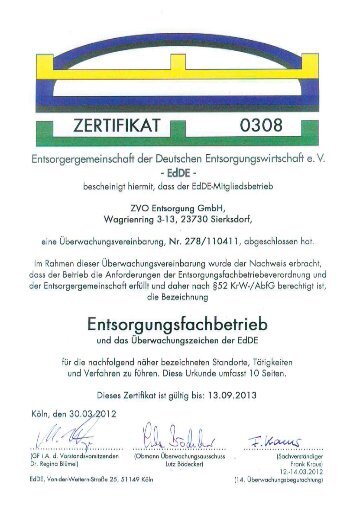 Zertifikat - ZVO Entsorgung GmbH