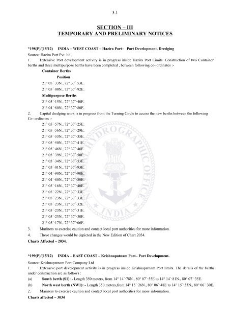 INDIAN NOTICES TO MARINERS - National Hydrographic Office