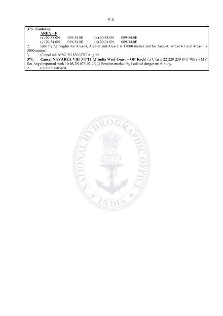 INDIAN NOTICES TO MARINERS - National Hydrographic Office