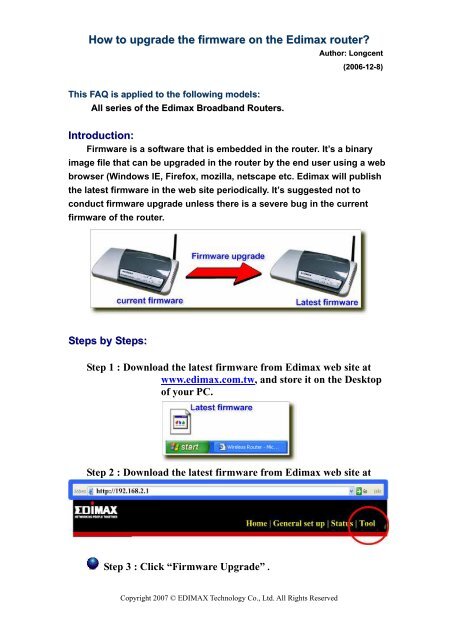 How to upgrade the firmware on the Edimax router?