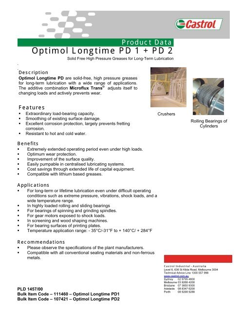 Optimol Longtime PD 1 + PD 2 - Castrol TDS